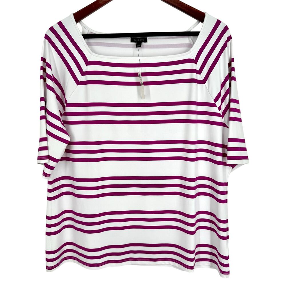 NEW NWT Talbots Sz XL White Purple Stretchy Blouse Shirt Top Summer Comfy Travel